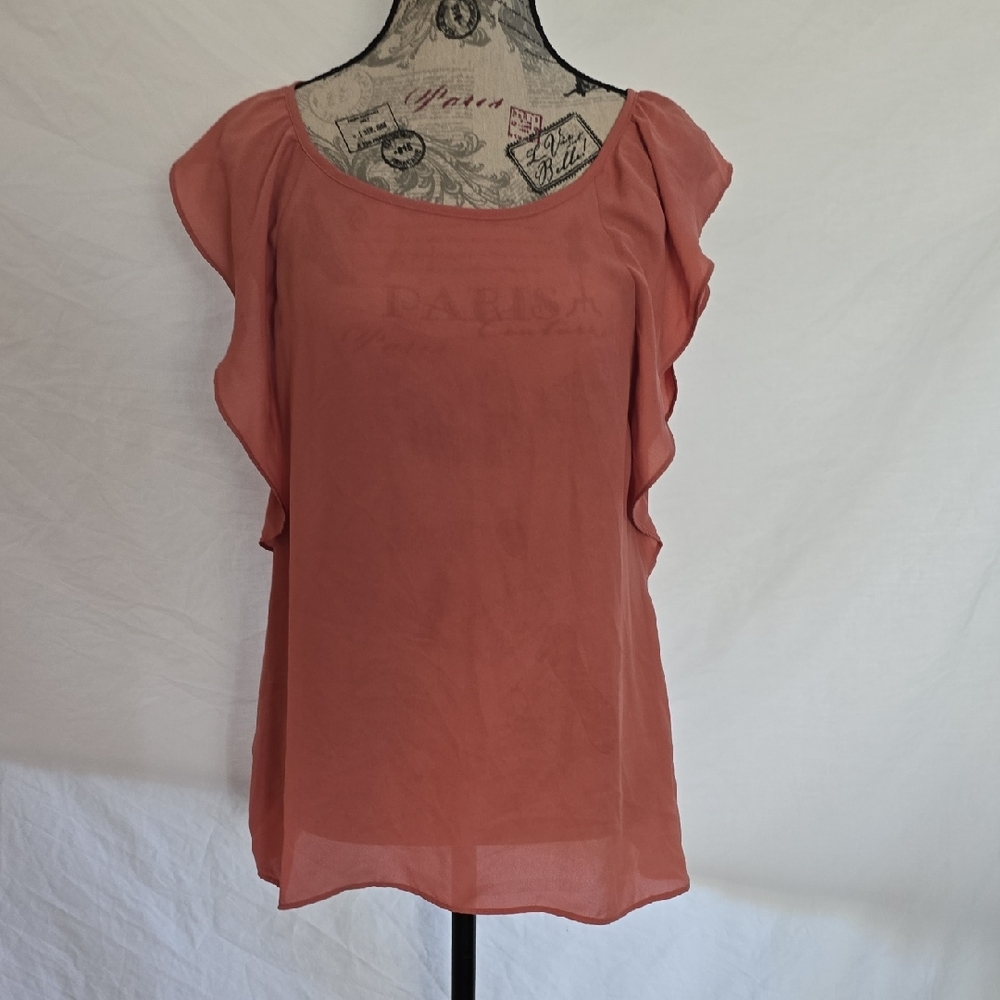 Violet & Claire Ruffle Sleeve Blouse - Coral